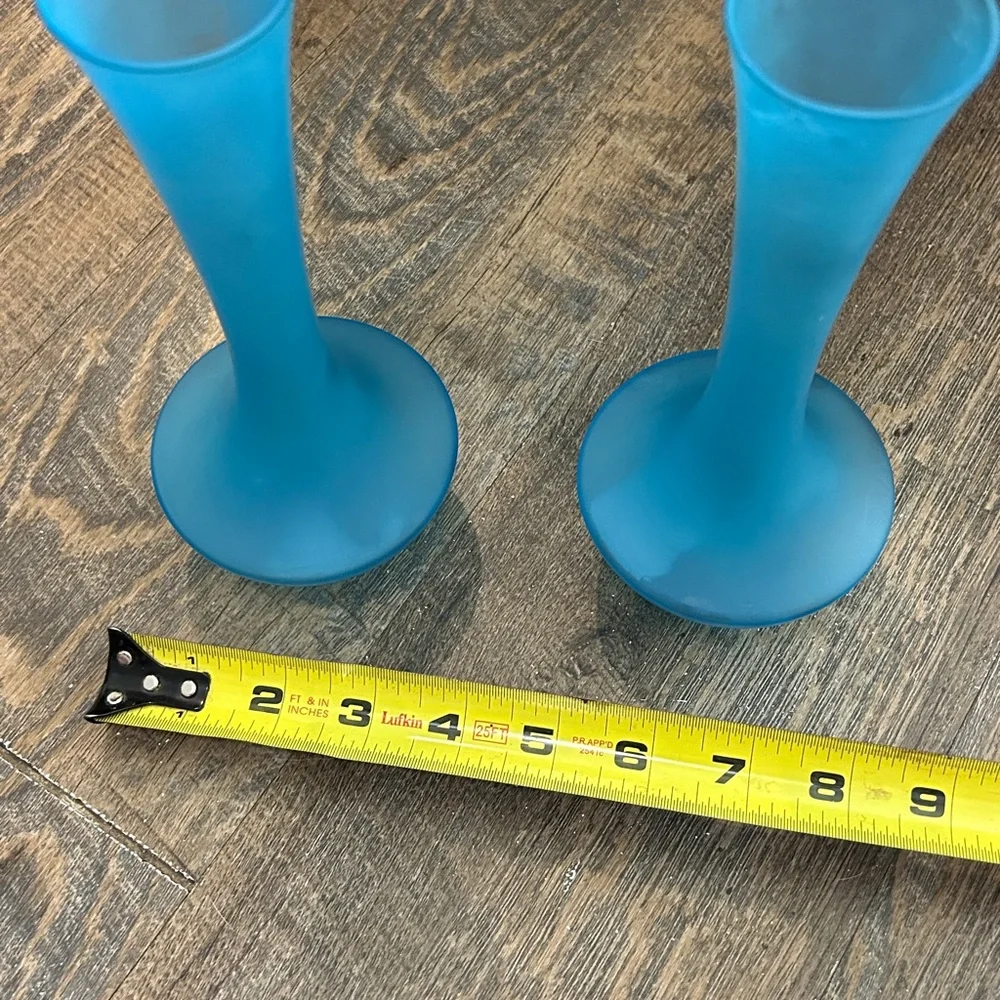 Set of 2 Satin Blue Bud Glass Vases Made in Japan‎ Mid Century Modern
